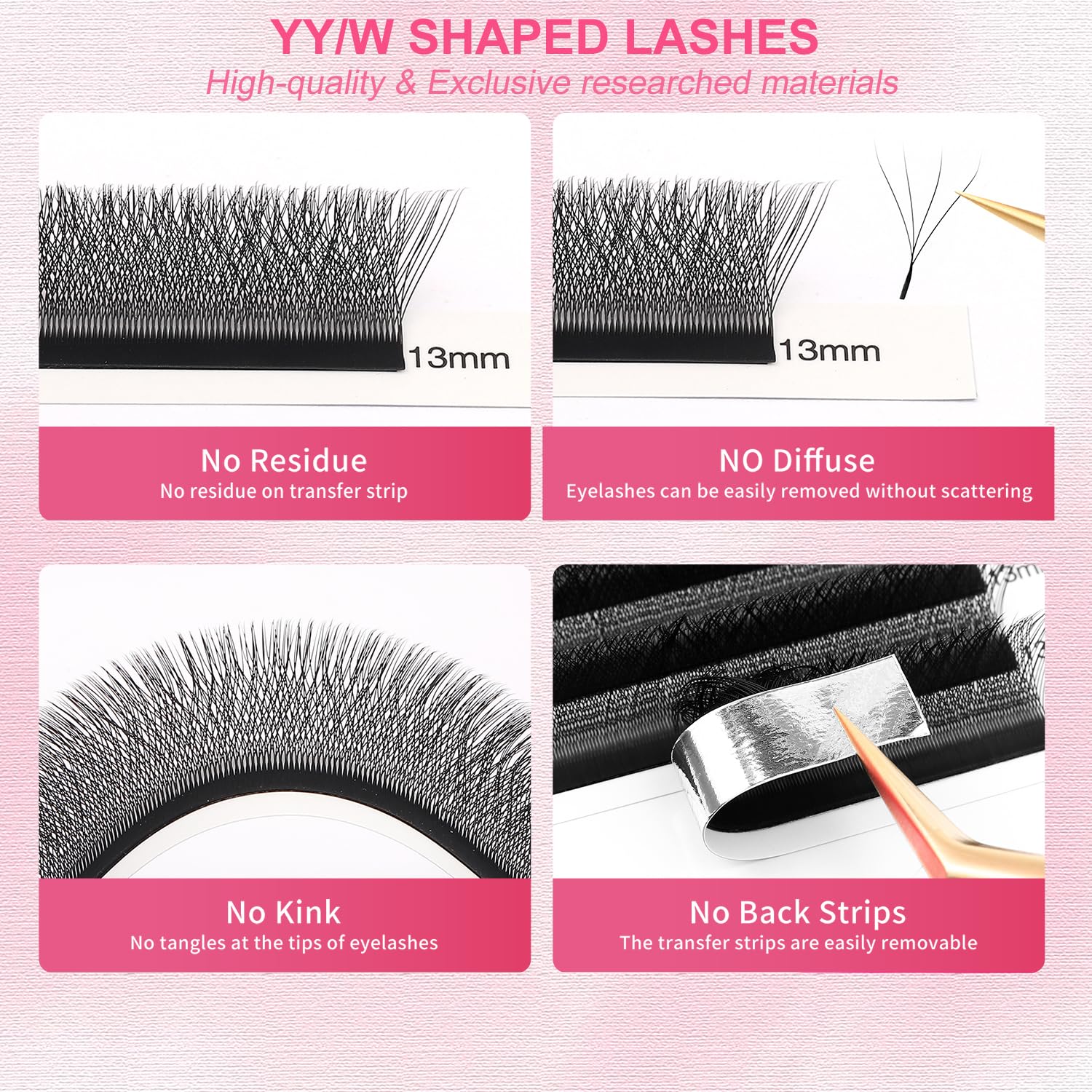 W Lash Extensions Supplies 4D Eyelash Extensions W Shape 0.07mm Thickness C Curl 9mm Premade Fans Easy Fan Lashes Volume Matte Black 12 Rows Crisscross Eye Lashes(W-4D-0.07-C,9mm)-GlimoraGlow