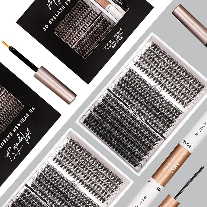 DIY Lash Extensions Kit 320pcs Individual Lashes Clusters 40D 50D 100D D Curl Eyelash Extension Kit with Applicator and Lash Bond&Seal, Lash Remover For False Eyelash Mix 11-20mm (40D+50D+100D KIT)-GlimoraGlow
