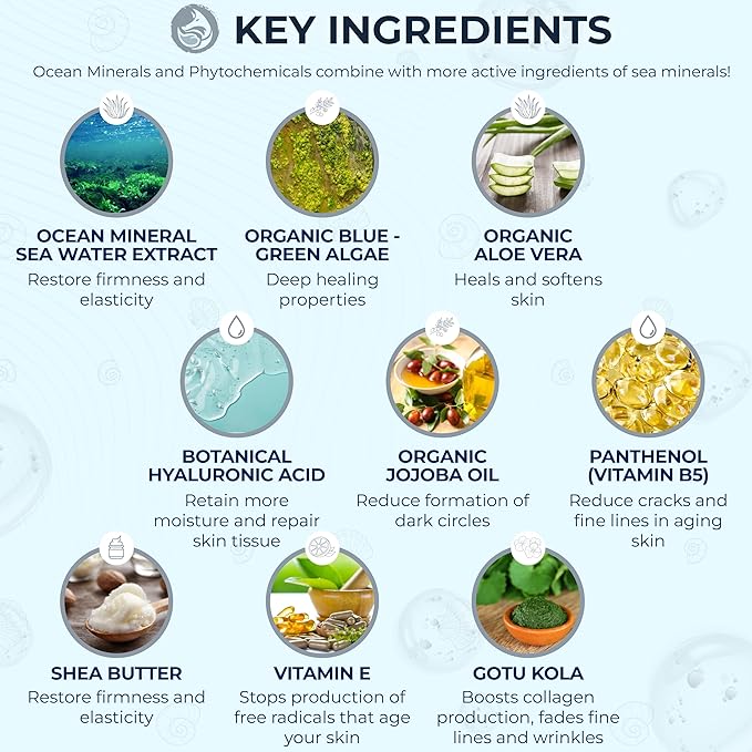 Ocean Mineral Facial Moisturizer - Vegan - Natural & Organic Face Lotion for Women Daily Use - Sensitive Oily Dry and Other Skin Types - Anti Aging Hydrating - Seaweed Bio-Complex 2 oz-GlimoraGlow