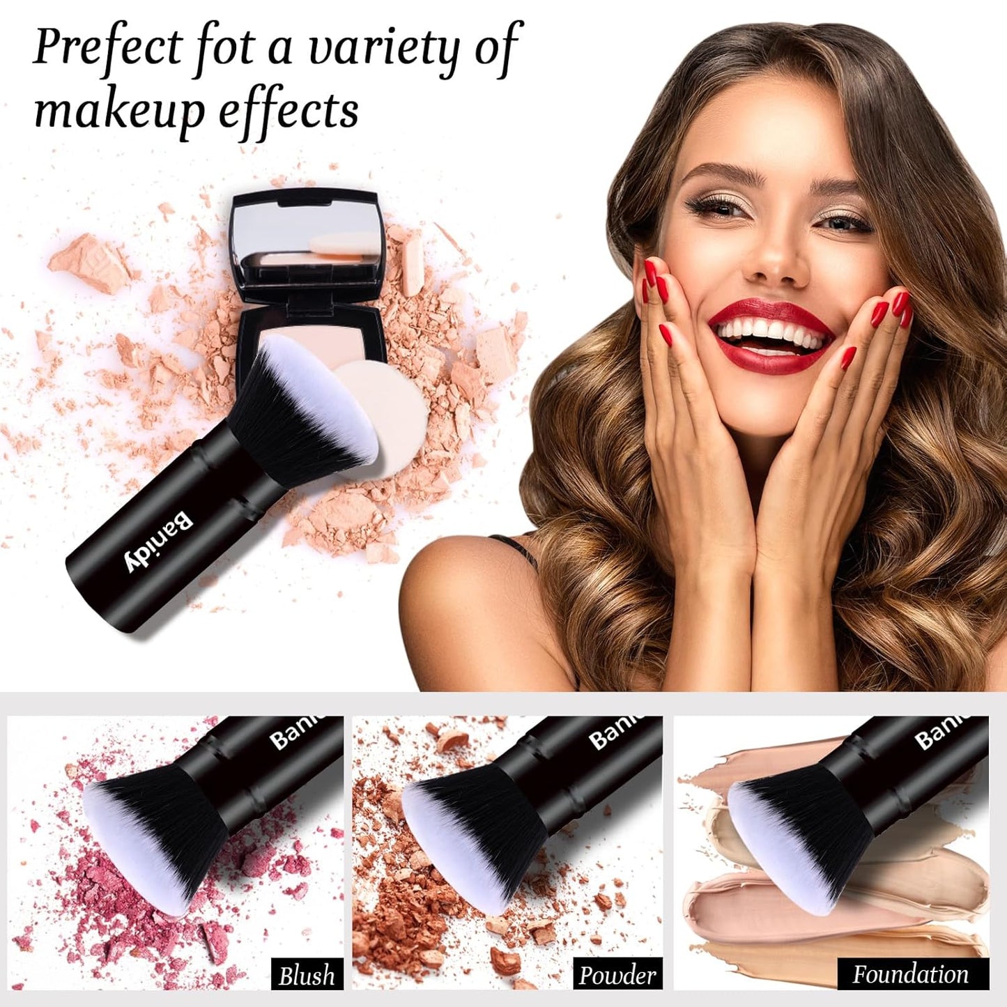 Makeup Brush Kabuki Face Brushes Retractable Travel Blush Brush Portable Flawless for Foundation, Powder Blush, Bronzer, Buffing, Liquid, Cream, Cruelty Free with Cover(Flat-Head)-GlimoraGlow