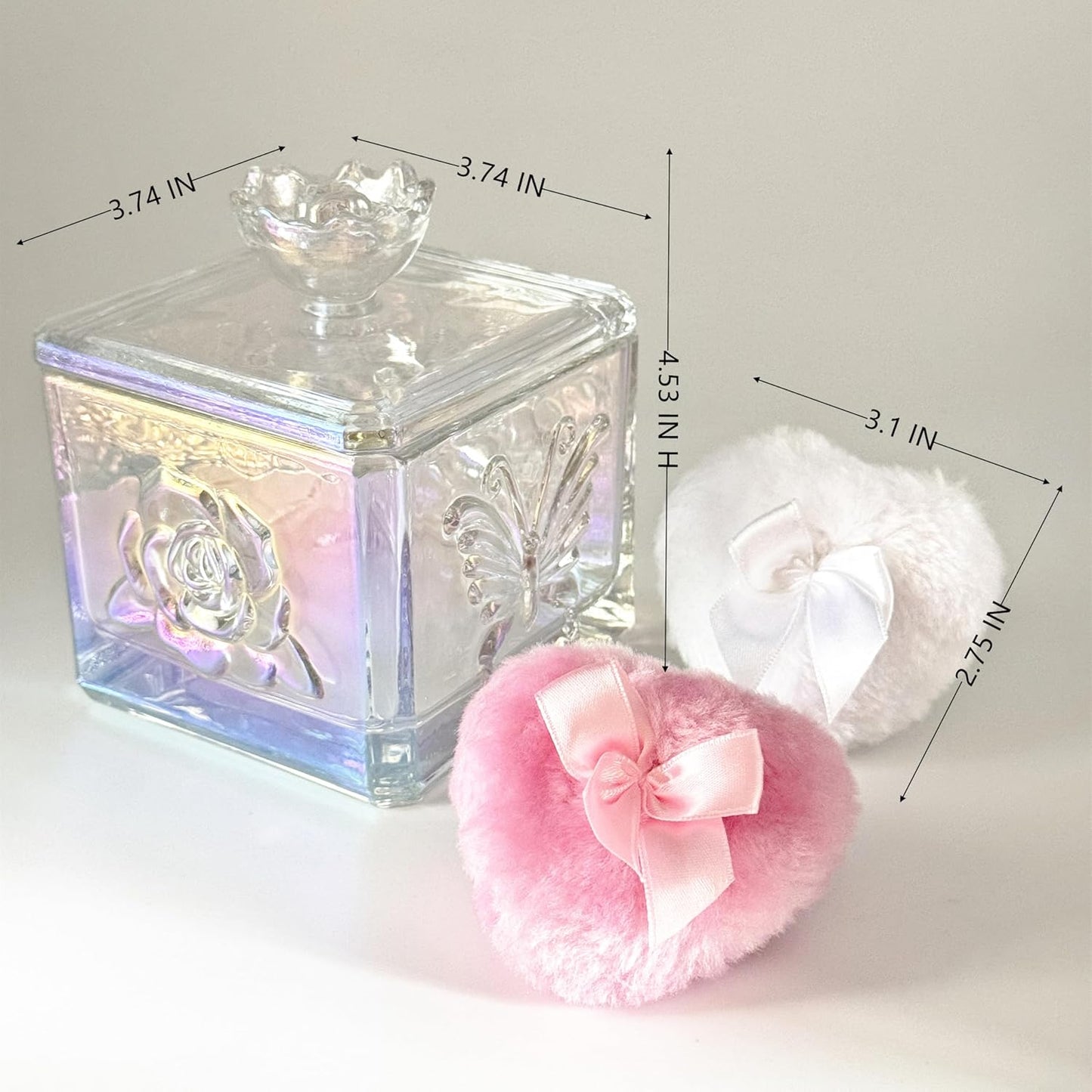 Body Powder Puff and Container - Glass Dusting Powder Container with 2 Soft Puffs – Vintage Powder Puff Case for Women & Girls (3.74x3.74x4.53 H in)- GRB013-Multi-GlimoraGlow