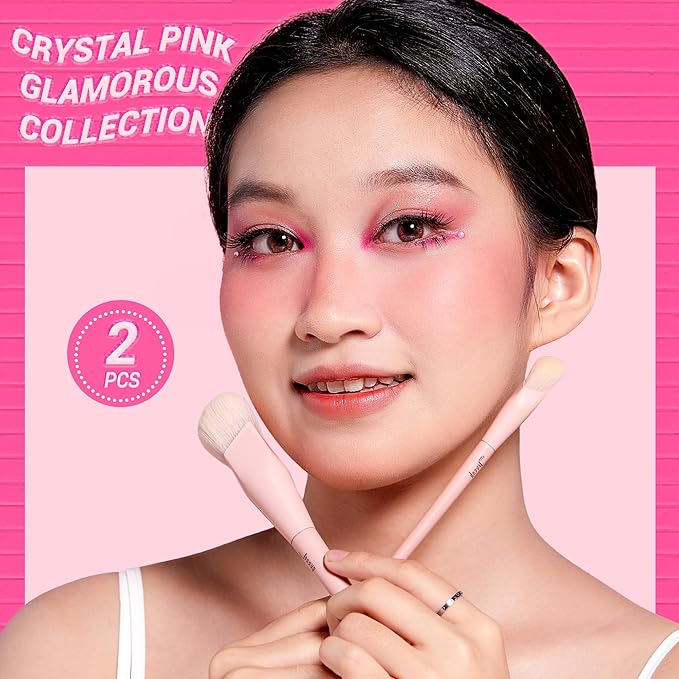 Jessup Foundation Brush and Concealer Brush, Pink Makeup Brushes Set 2Pcs Premium Synthetic Face Make up Brushes for Liquid Cream, T497-GlimoraGlow