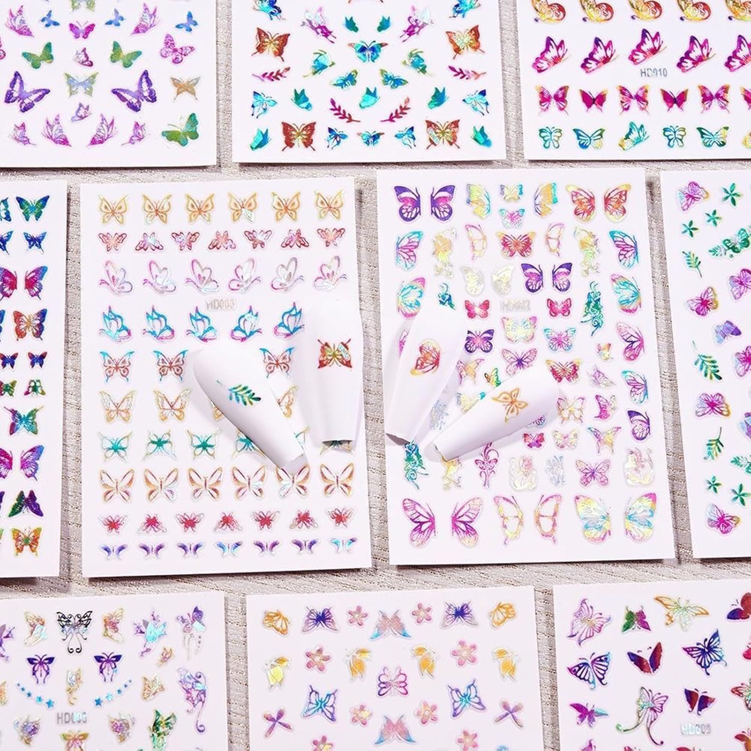16 Sheets Butterfly Nail Art Stickers 3D Colorful Butterfly Self-Adhesive Design Nail Decals Pegatinas Uñas Holographic Laser Butterfly Nail Supplies for Women Acrylic Nail Art Decoration Accessories-GlimoraGlow