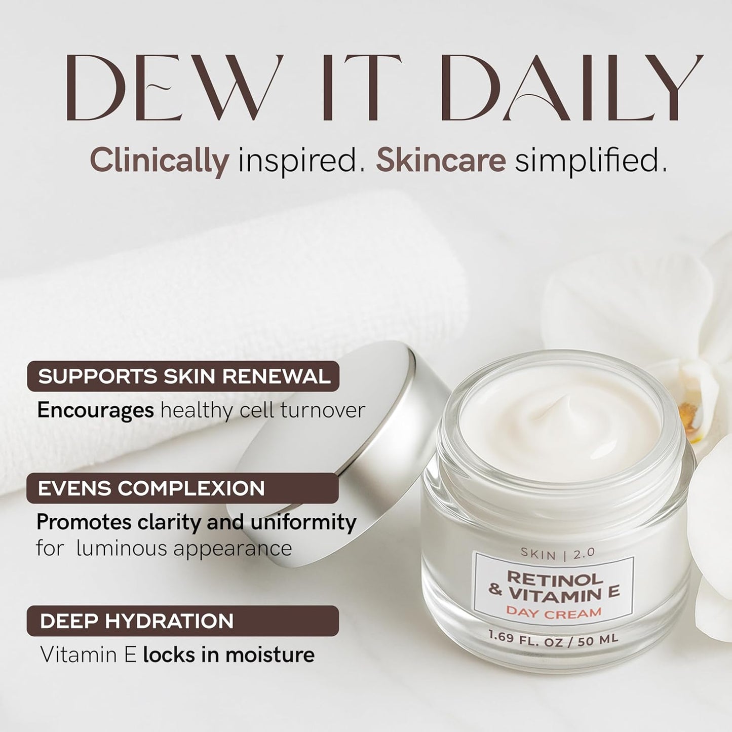 Retinol & Vitamin E Face Moisturizer - Dermatologist Tested, Hydrating, Restores Sun-Damaged Skin, Anti-Aging - Reduces Acne Scars, Clean Beauty, Cruelty-Free Korean Skincare - 1.69 Fl oz-GlimoraGlow