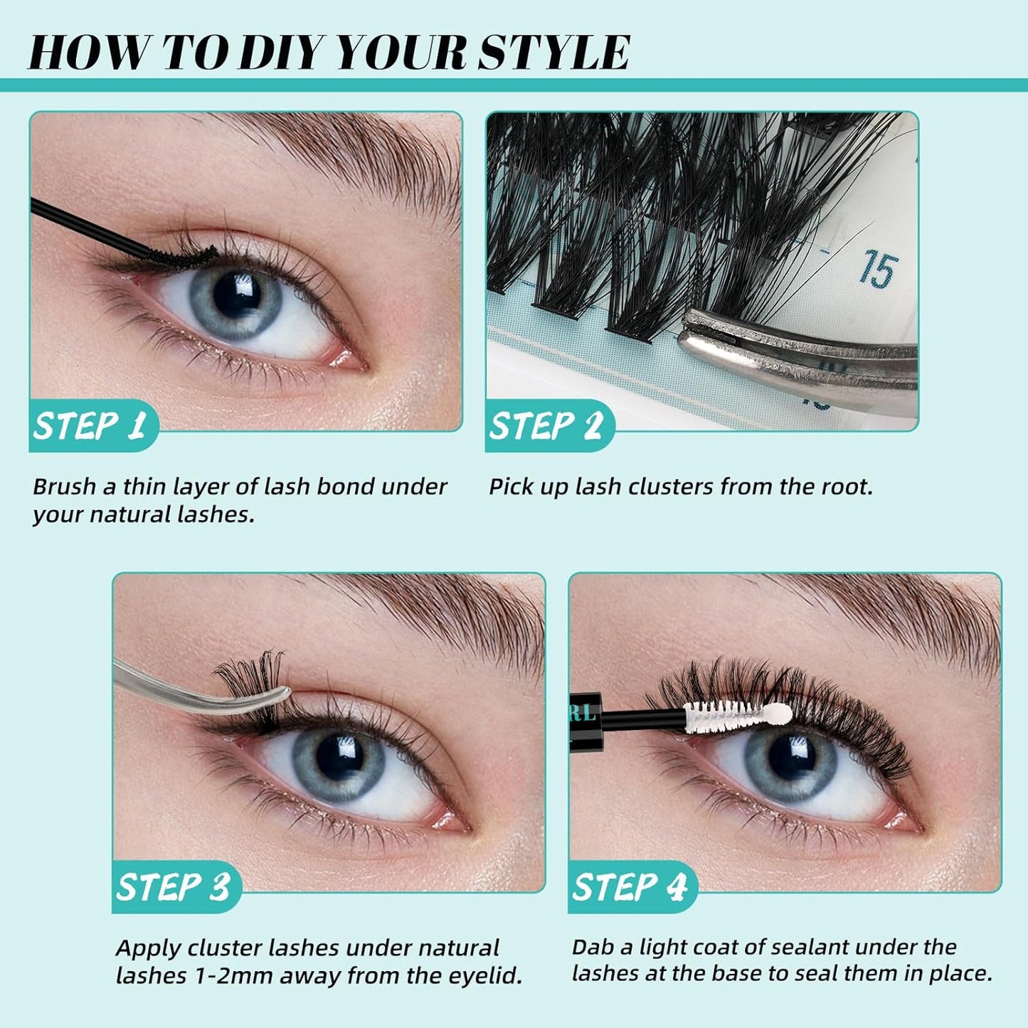 Lash Extension Kit 320Pcs,DIY Individual Lashes Clusters Kit,Lash Bond And Seal,Lash Remover For Eyelashes Extensions,Lash Applicator Tool For False Eyelash Cluster Kit At Home(40D50D,D-Mix9-16mmKit)-GlimoraGlow