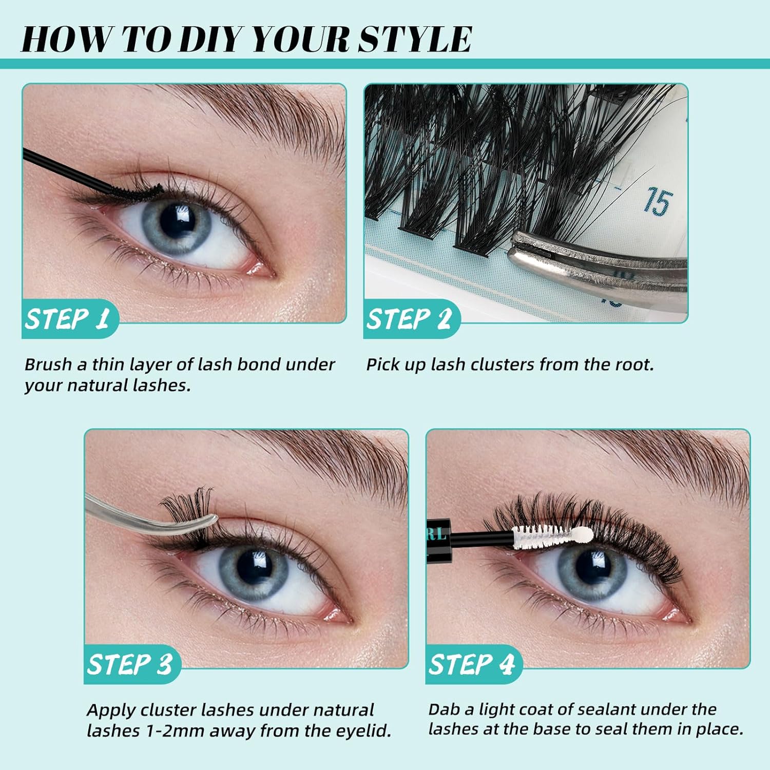 Lash Extension Kit 320Pcs,DIY Individual Lashes Clusters Kit,Lash Bond And Seal,Lash Remover For Eyelashes Extensions,Lash Applicator Tool For False Eyelash Cluster Kit At Home(40D50D,D-Mix9-16mmKit)-GlimoraGlow