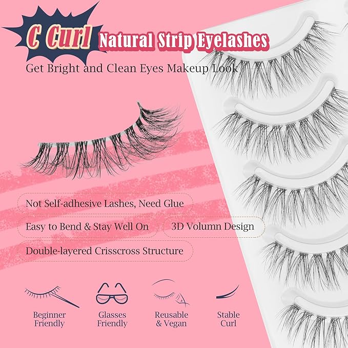 Wispy Lashes Natural Look False Eyelashes 13MM Eye Lash Pack 3D Volume Fake Eyelashes 7 Pair Siligli-GlimoraGlow