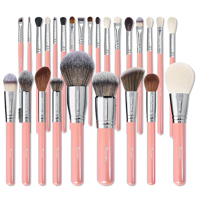 Bueart Design Makeup Brushes Set 26pcs Real Natural Goat Hair Professional labeled Foundation Face Blending Blush Concealers Eyeshadow Brush Set(26Pcs Pearl Pink)-GlimoraGlow