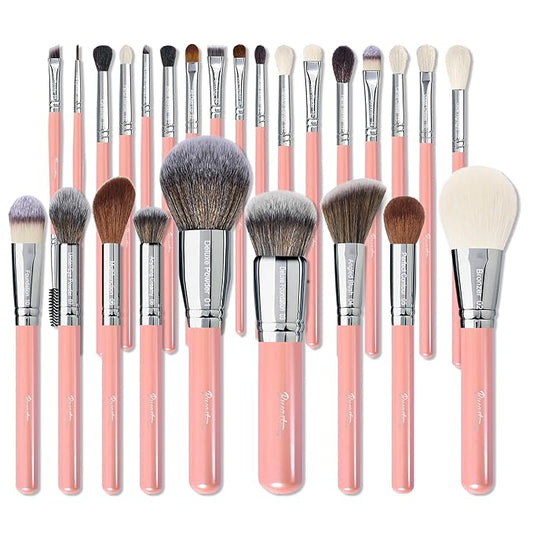 Bueart Design Makeup Brushes Set 26pcs Real Natural Goat Hair Professional labeled Foundation Face Blending Blush Concealers Eyeshadow Brush Set(26Pcs Pearl Pink)-GlimoraGlow