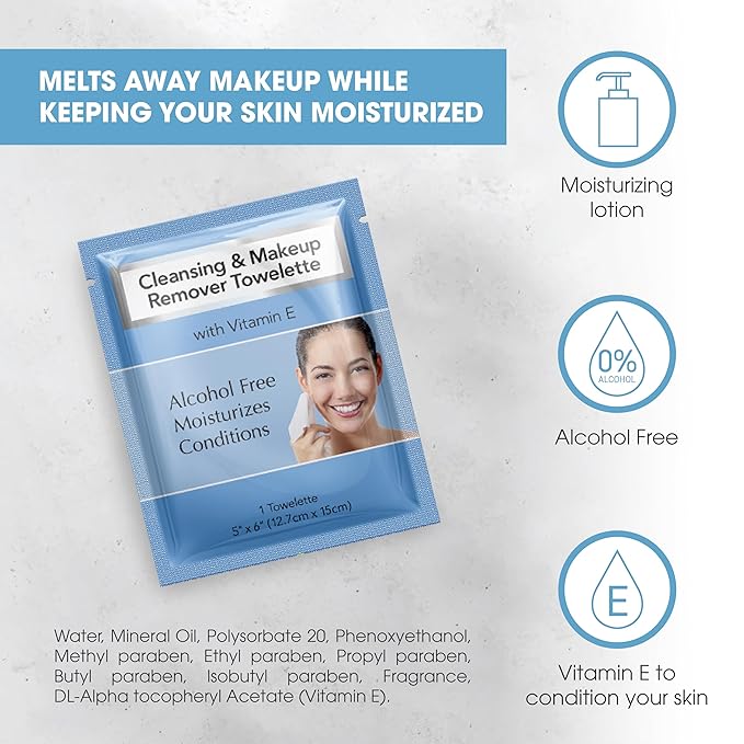 Diamond Wipes Makeup Remover Wipes, Alcohol Free Facial Cleansing Wipes with Vitamin E, Case of 500 Face Wipes-GlimoraGlow