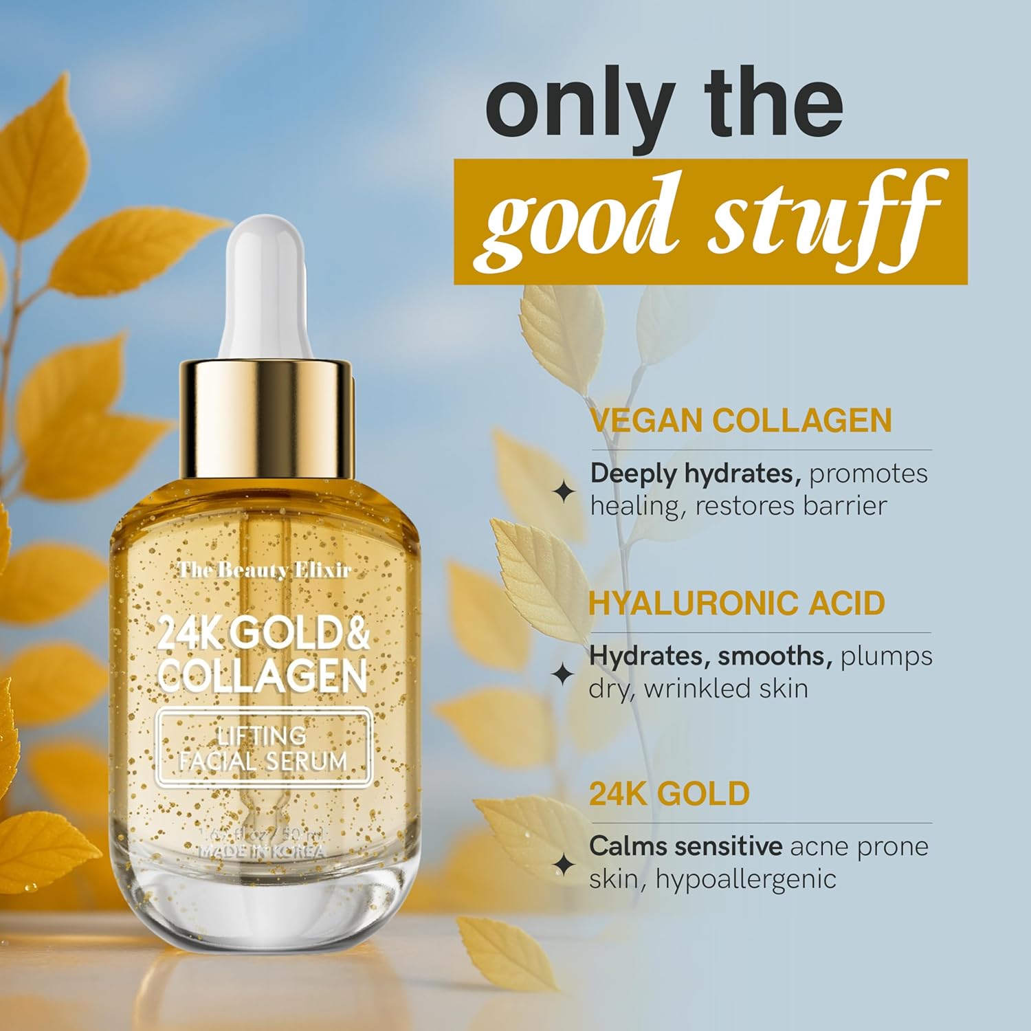 Collagen Serum For Face with 24k Gold - Dermatologist Tested - Anti Aging, Ultra Hydrating, Fine Lines & Wrinkle Treatment - Clean Beauty Korean Skin Care for All Skin Types - 1.69oz-GlimoraGlow