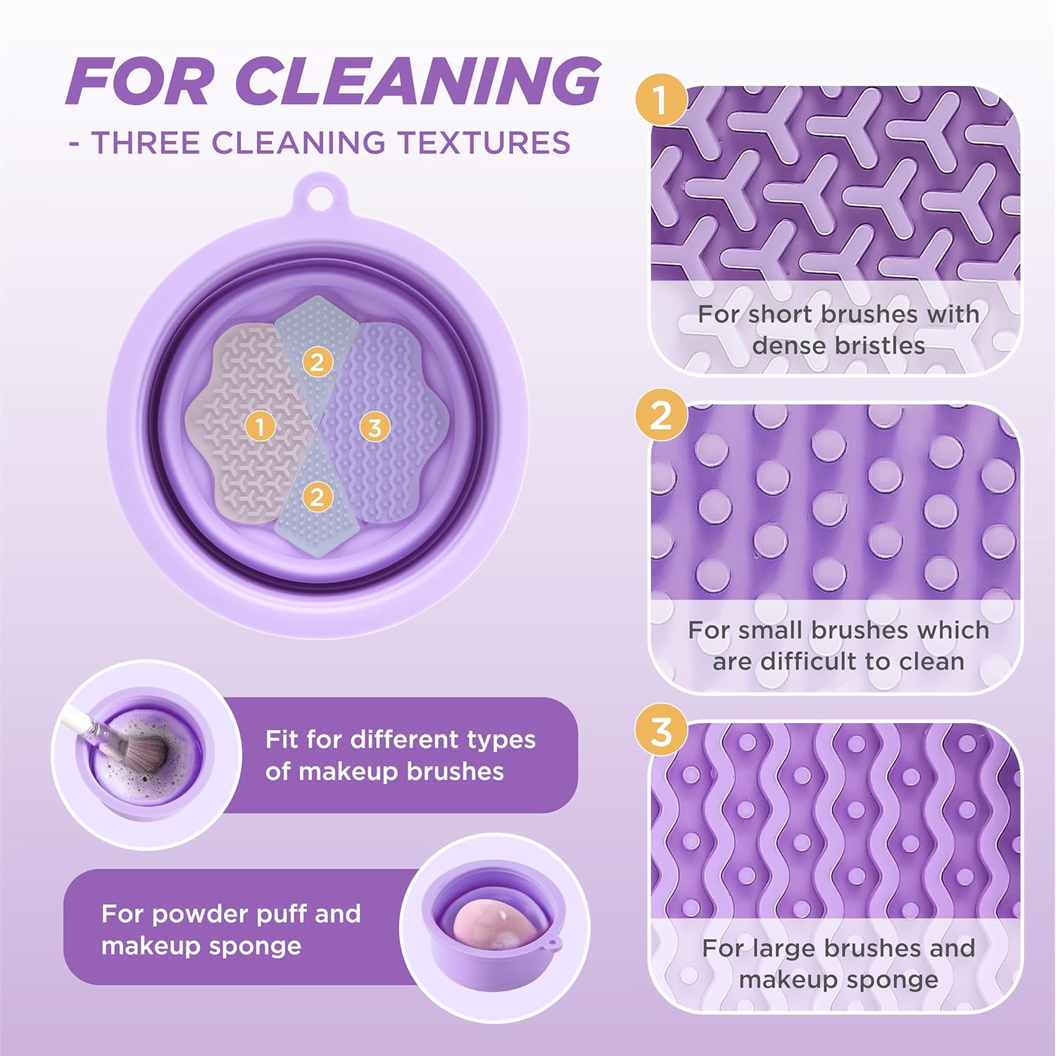 Makeup Brush Cleaner - Foldable Silicone Makeup Brush Cleaner Mat with Brush Storage Holder Makeup Brush Cleaning Bowl Cosmetic Brush Washing Tool for Cleaning Organizer and Drying (Purple and Green)-GlimoraGlow