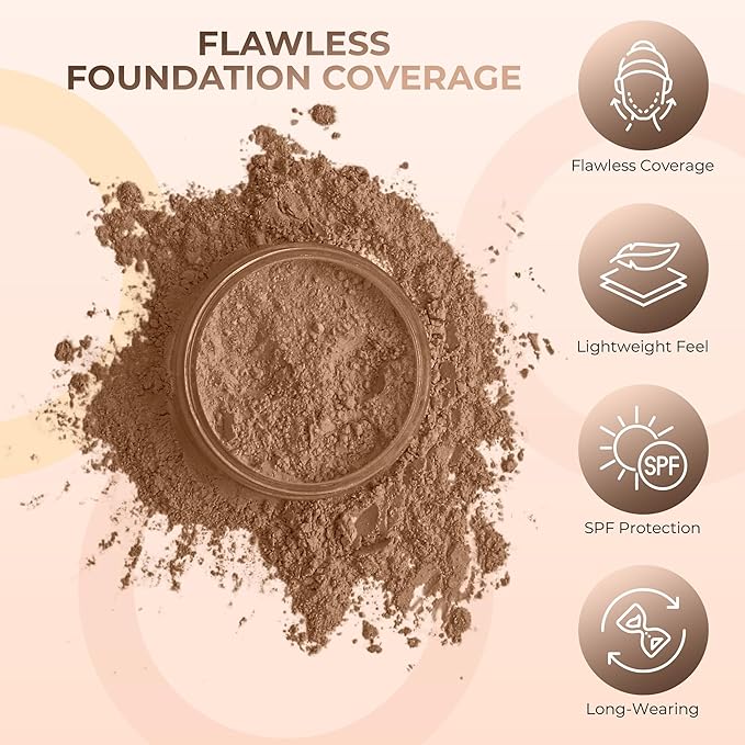 1 Pound EBONY Foundation Powder Refill By Sweet Face Minerals, Lightweight Mineral Loose Makeup Powder with SPF 20, Full Coverage Flawless Finish, Talc-free, Cruelty-Free, Refillable Pouch-GlimoraGlow