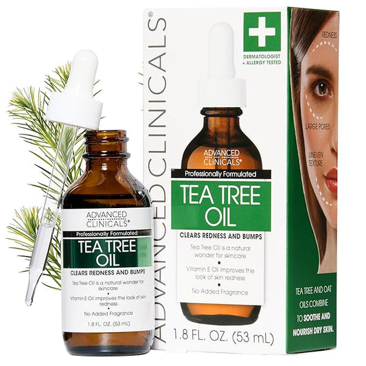 Advanced Clinicals Tea Tree Oil For Skin Facial Serum | Tea Tree Serum For Face With Vitamin E + Botanicals To Help Improve Appearance Of Large Pores & Skintone For Smoother Looking Skin, 1.8 Fl Oz-GlimoraGlow