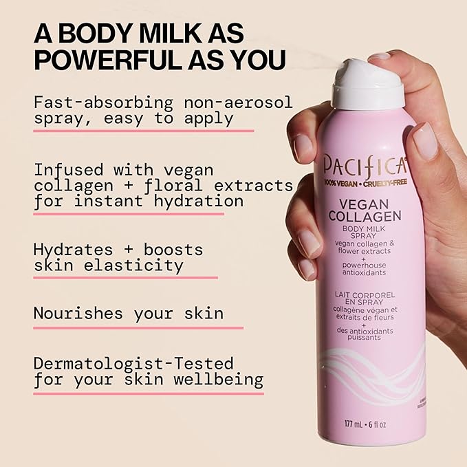 Pacifica Spray Lotion for Body - Vegan Collagen Body Milk Spray – Hydrating Moisturizer Mist Fast-Absorbing Instantly Hydrates & Softens Skin Jasmine & Vanilla Natural Scent Clean Beauty Non-Aerosol-GlimoraGlow