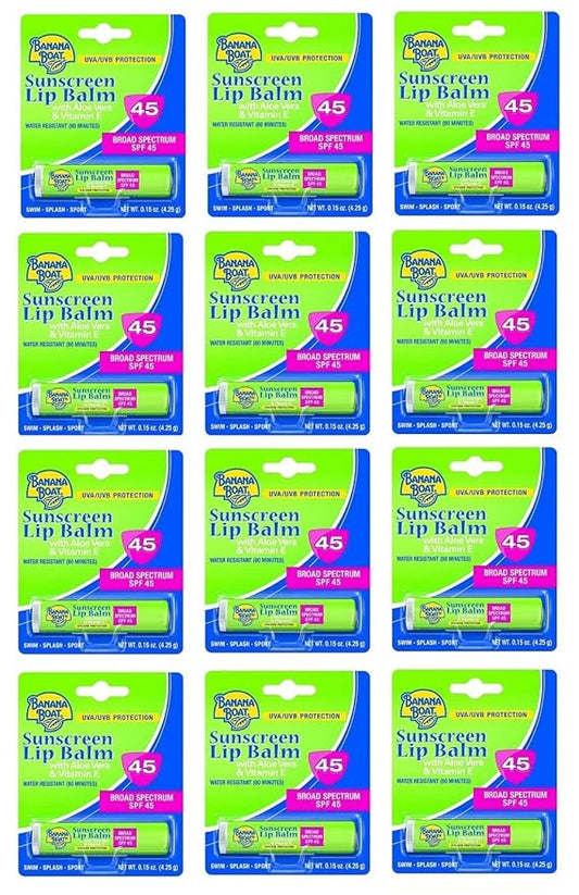 Banana Boat Spf#45 Lip Balm Sunscreen 0.15 Ounce (12 Pieces) Strip (4ml)-GlimoraGlow