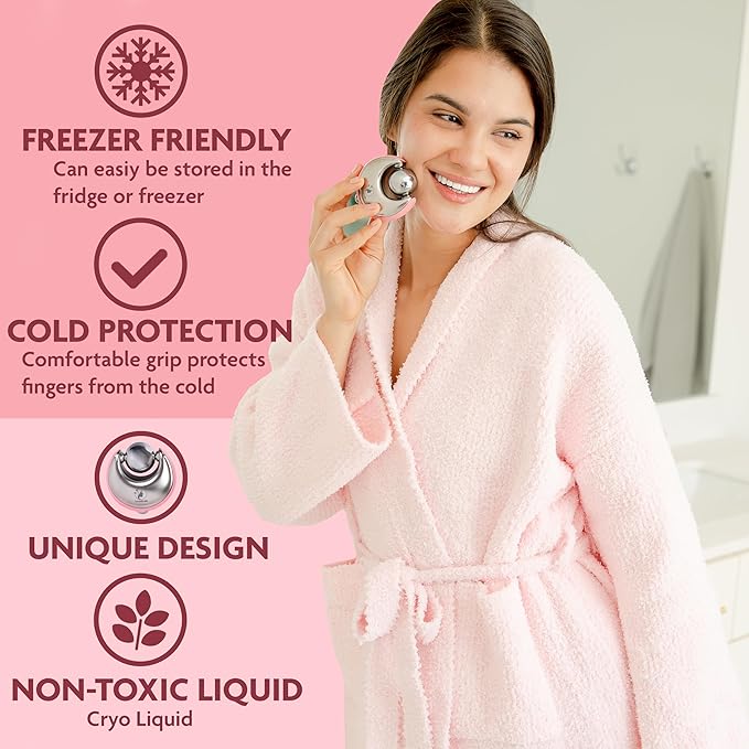 Cryo-Infused Ice Roller for Face Women Pack of 2 - Ergonomic Facial Ice Roller for Eyes, Cheeks, Nose, Mouth, Neck - Travel Freezer Face Depuffer Massager - Skincare Beauty Ice Globes for Face-GlimoraGlow