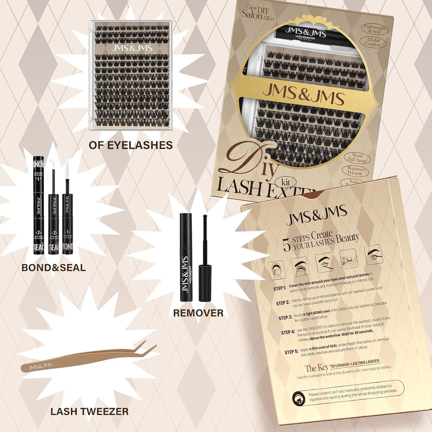 JMS&JMS Lash Clusters Kit Lash Extension Kit with Lash Bond and Seal Eyelash Applictor Lash Remover Eyelash Brush Lash Extension Kit for Beginner (MISS BELLA-8-18mix)-GlimoraGlow