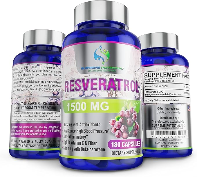 100% Pure Resveratrol Extract for Anti-Aging & Heart Health - 1500mg Maximum Strength (1)-GlimoraGlow