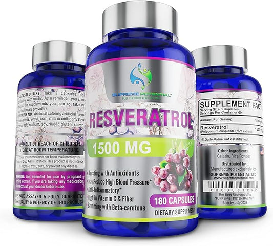 100% Pure Resveratrol Extract for Anti-Aging & Heart Health - 1500mg Maximum Strength (1)-GlimoraGlow