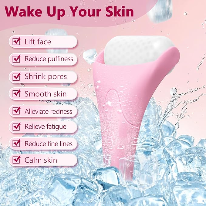 Ice Roller for Face & Eye, Vitamin E Rose Oil & Gua Sha Set, Gua Sha Oil for Face & Body, Reduces Puffiness Relieves Migraines Skin Care Tools, Facial Massager Tool & Self Care Gifts for Women-GlimoraGlow