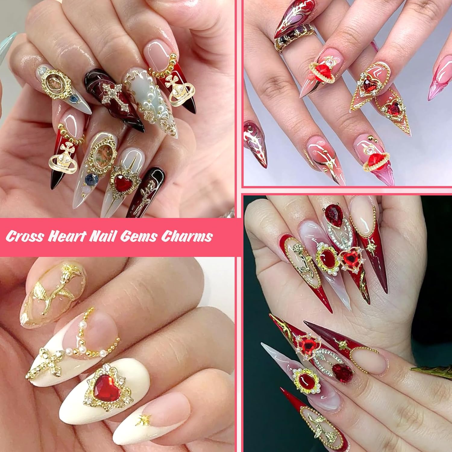 2 Boxes Metal Gold Nail Charms and Gems, 3D Alloy Crown Heart Planet Nail Gems Charms, Golden Bows Star Nail Studs, Gold Pearls Beads for Nails Art Designs DIY Accessories-GlimoraGlow