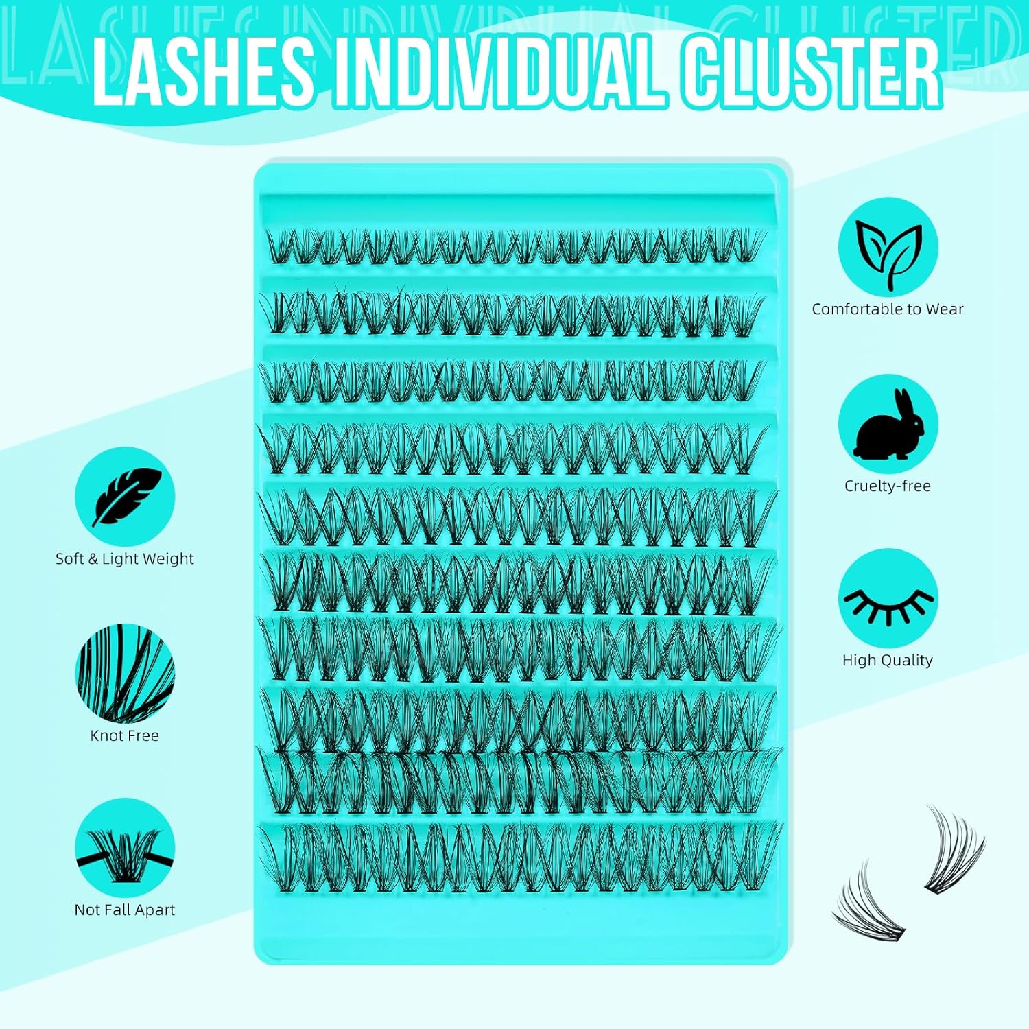Lash Clusters 200pcs, Eyelash Extension Kit 30D D Curl Diy Cluster Eyelashes Extensions Lash Bond and Remover Waterproof Lash Applicator Tools for 8-18mm Mix Lashes Beginner Self Use-GlimoraGlow