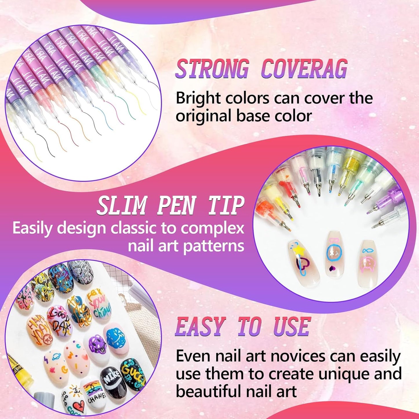 12 Colors Nail Art Pens Set, Nail Art Markers for Gel Nails, Drawing Painting Point Liner Acrylic Painted Pen Kit, Waterproof and Quick-drying Nail for DIY Nails Art Design Manicure Tools-GlimoraGlow