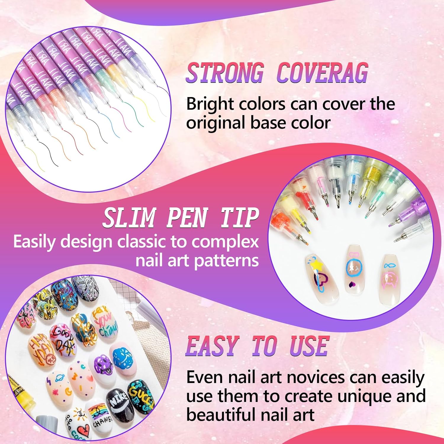 12 Colors Nail Art Pens Set, Nail Art Markers for Gel Nails, Drawing Painting Point Liner Acrylic Painted Pen Kit, Waterproof and Quick-drying Nail for DIY Nails Art Design Manicure Tools-GlimoraGlow
