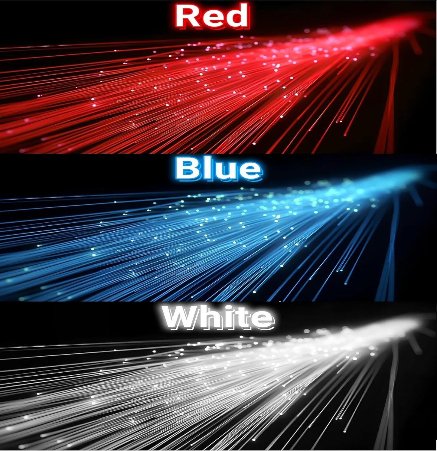 48 PCS Red Blue White Glow Fiber Wands Sticks LED Light Wands 3 Modes Flashing Fiber Optic Light Rod Bulk Fiber Optic Wands for July 4th Party Supplies
