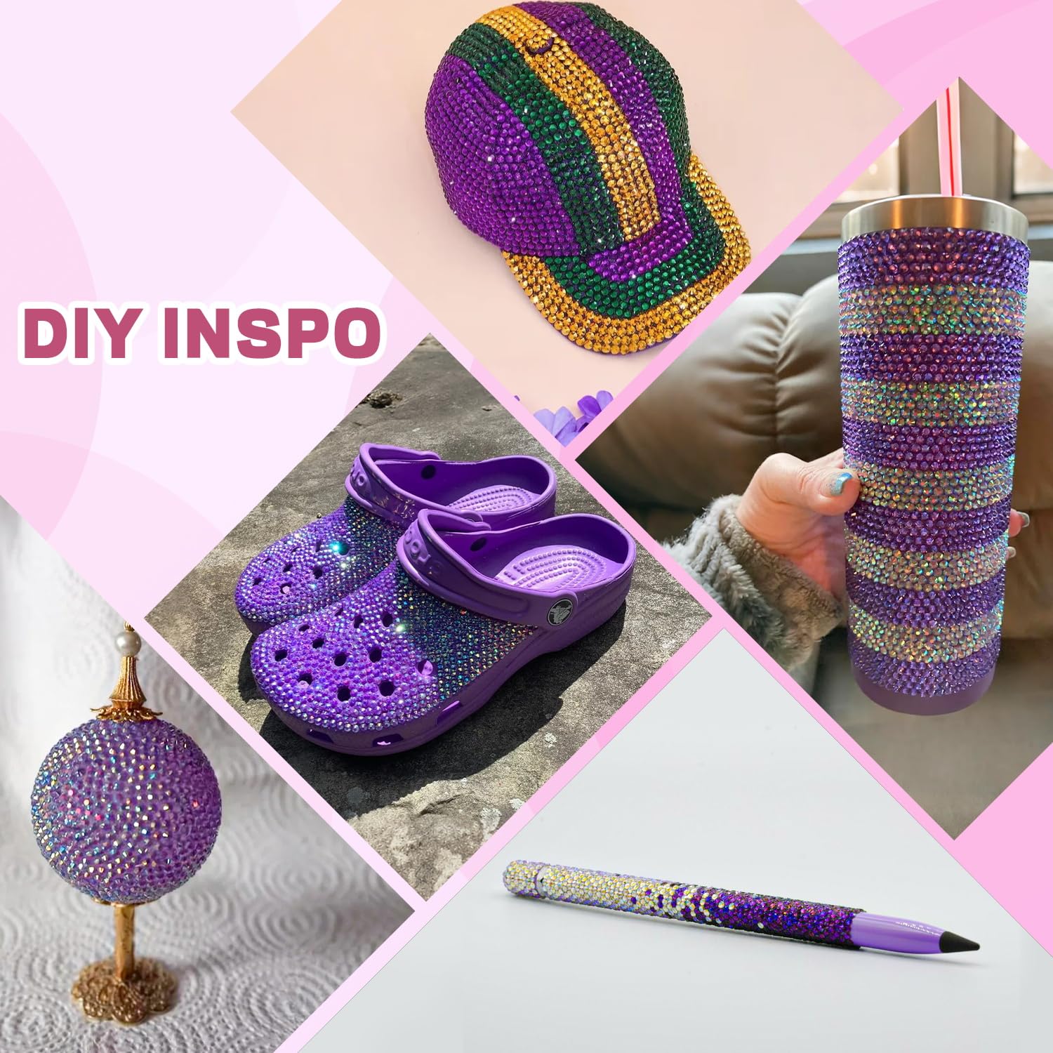 20000Pcs Purple Rhinestones for Bedazzling with 1Pcs B7000 Jewelry Glue, Resin Rhinestones for Crafting Crafts DIY, Bedazzler Kit Gems for Clothing Shoes Tumblers Nail Art Assorted Size 3/4/5/6mm-GlimoraGlow