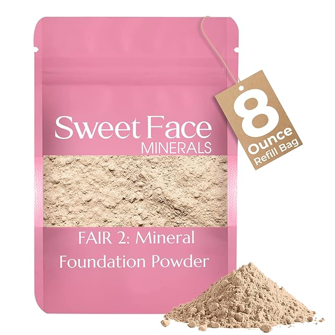 (8 Ounce) (Fair Shade 2) Foundation Powder Refill By Sweet Face Minerals, Lightweight Mineral Loose Makeup Powder with SPF 20, Full Coverage Flawless Finish, Talc-free, Cruelty-Free, Refill Pouch-GlimoraGlow