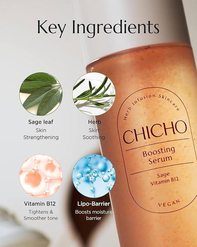 CHICHO Boosting Serum - Korean Face Spray Essnece with 88% Sage Leaf Water Vitamin B12 Niacinamide - Glow Skin Hydrating Sensitive Skin Vegan Clean Formula, 3.38 fl.oz.-GlimoraGlow