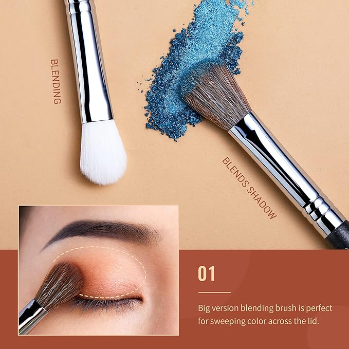 Jessup Eyeshadow Brush Set Professional Eye Blending Brushes for Lid Small Fluffy Soft Eye Brushes 10pcs, T331-GlimoraGlow