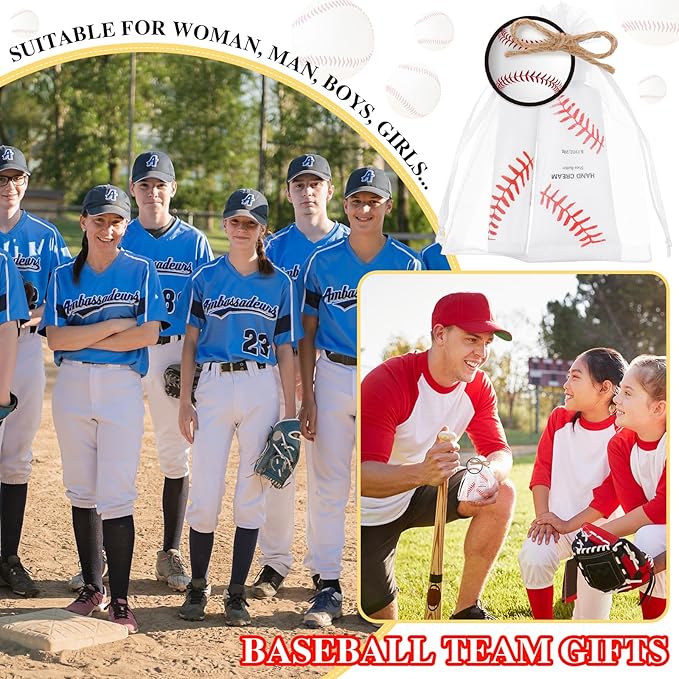 144 Pcs Baseball Lip Balm Hand Cream Set Baseball Party Supply, Include 36 Baseball Lip Balm 36 Moisturizing Hand Cream 36 Baseball Bag 36 Baseball Card and Rope for Baseball Accessories Gifts-GlimoraGlow