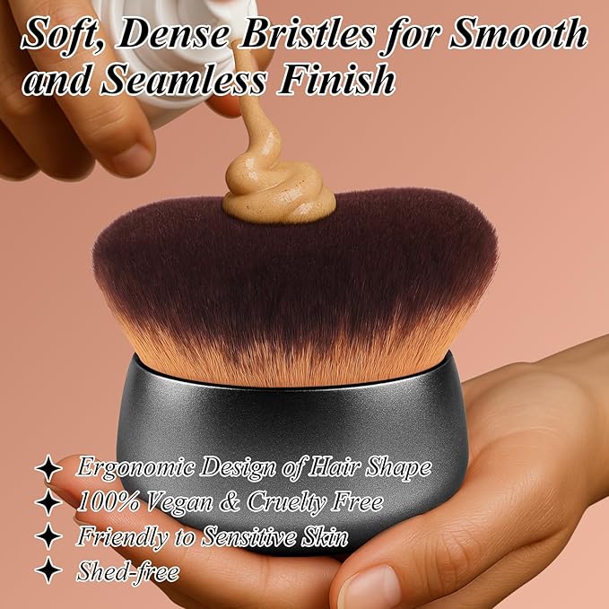 75MM Extra Large Self Tanner Kabuki Makeup Brush – Ultra Soft Dense Vegan Bristles for Body Makeup, Bronzer & Foundation–Applies Tanning Mousse, Lotion & Self Tanner–Black, Wet & Dry-GlimoraGlow