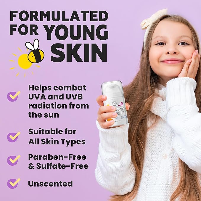 Kid Face Sunscreen Moisturizer with SPF – SPF 30 Mineral Face Sunscreen – Lightweight, Non-Greasy, Reef-Safe with Zinc Oxide & Niacinamide – Broad-Spectrum UV Protection – Daily Moisturizer for Kids-GlimoraGlow