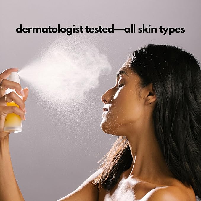 | PLUXOS 47 | SUNSCREEN + SKINCARE SPF 47 FACE MIST SPRAY (Peach) | SUN DEFENSE COMPLEX CARE | Apply Over Makeup, Broad Spectrum, Clear, Light, Vegan, Hydrate, Fight Acne, Anti-Aging, Cell Repair-GlimoraGlow