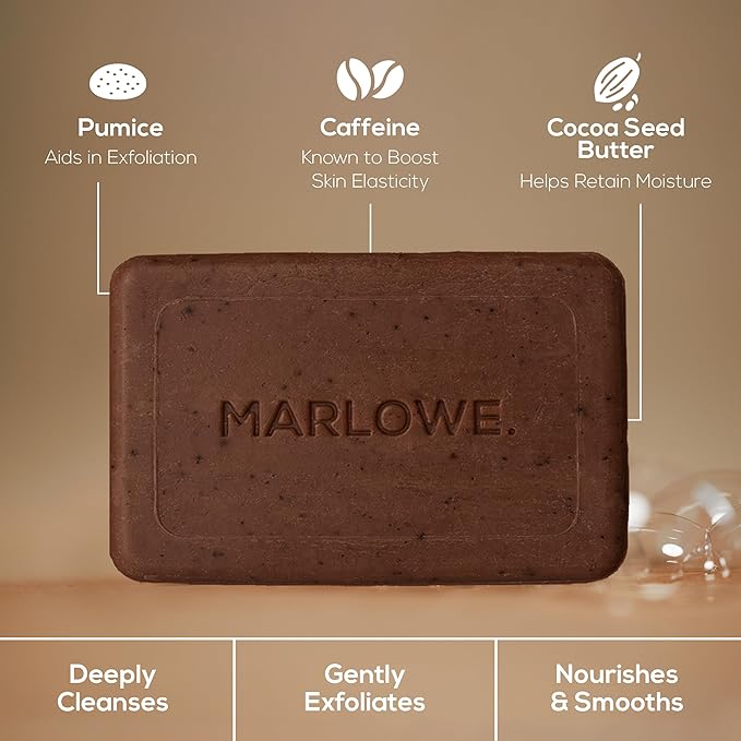 MARLOWE. No. 109 Coffee Bar Soap 7 oz (3 Bars), Body Scrub Soap for Men, Refreshing, Energizing & Exfoliating with Natural Extract, Caffeine, Coffee Bean & Cocoa Butter, Fresh Brewed Scent-GlimoraGlow