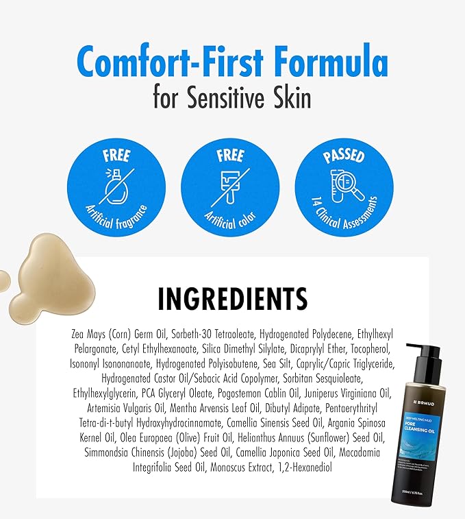 Deep Melting Mud Pore Cleansing Oil - Gentle Make Up Facial Oil Cleanser with Boryeong Mud, Sunflower Seed & 7 Fermented Oils - Vegan & Non-Comedogenic Korean Skincare (6.76 fl oz)-GlimoraGlow