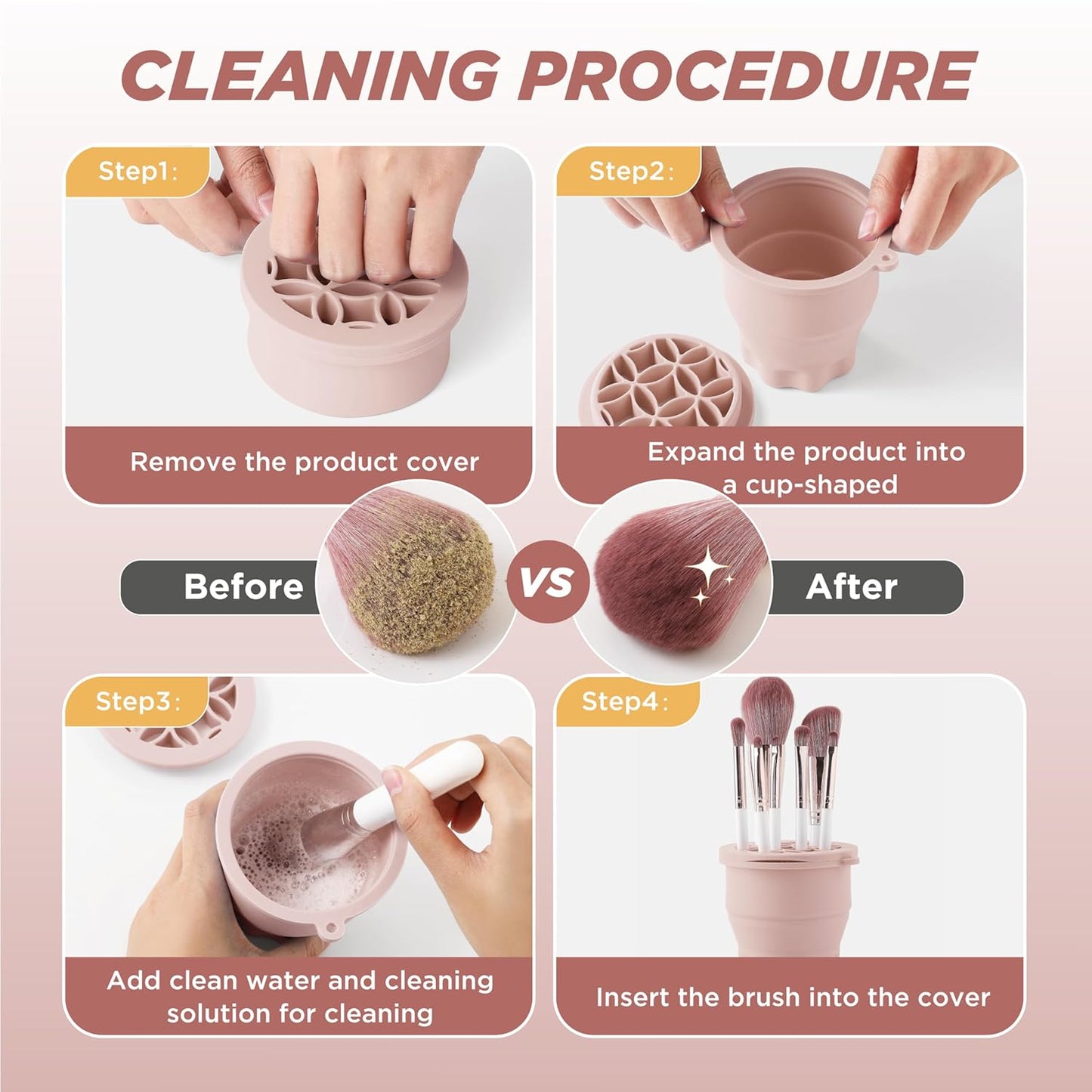 Makeup Brush Cleaner - Foldable Silicone Makeup Brush Cleaner Mat with Brush Storage Holder Makeup Brush Cleaning Bowl Cosmetic Brush Washing Tool for Cleaning Organizer and Drying (Nude Pink)-GlimoraGlow