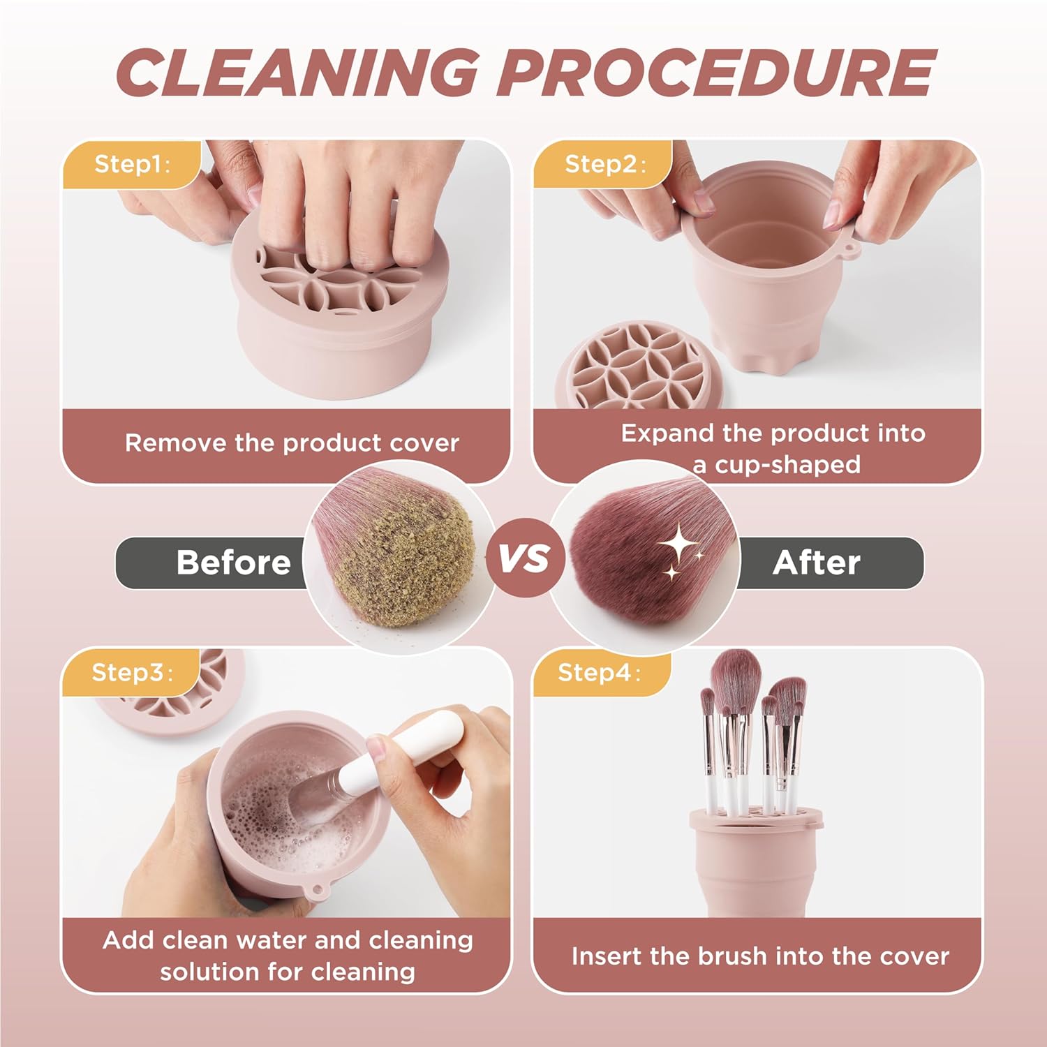 Makeup Brush Cleaner - Foldable Silicone Makeup Brush Cleaner Mat with Brush Storage Holder Makeup Brush Cleaning Bowl Cosmetic Brush Washing Tool for Cleaning Organizer and Drying (Nude Pink)-GlimoraGlow