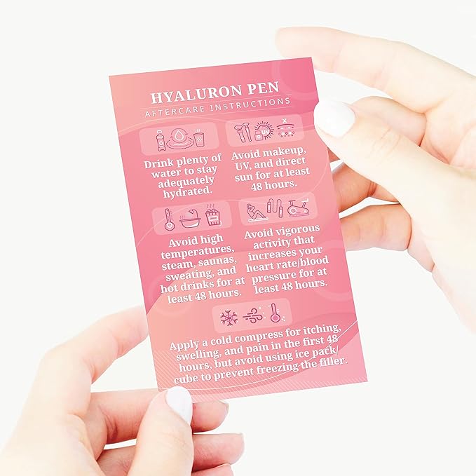 100 Pack - Premium Hyaluron Pen Lip Filler Aftercare Instructions Card 2 x 3.5" Accessories Supplies Kit Care - HP01A100_N-GlimoraGlow