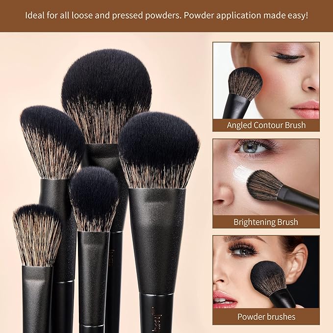 Makeup Brushes Set Jessup Make up Brushes 14Pcs Black Kabuki Foundation Eyeshadow Contour Concealer Powder Eyeliner Crease Eyebrow Blending Brush, T336-GlimoraGlow