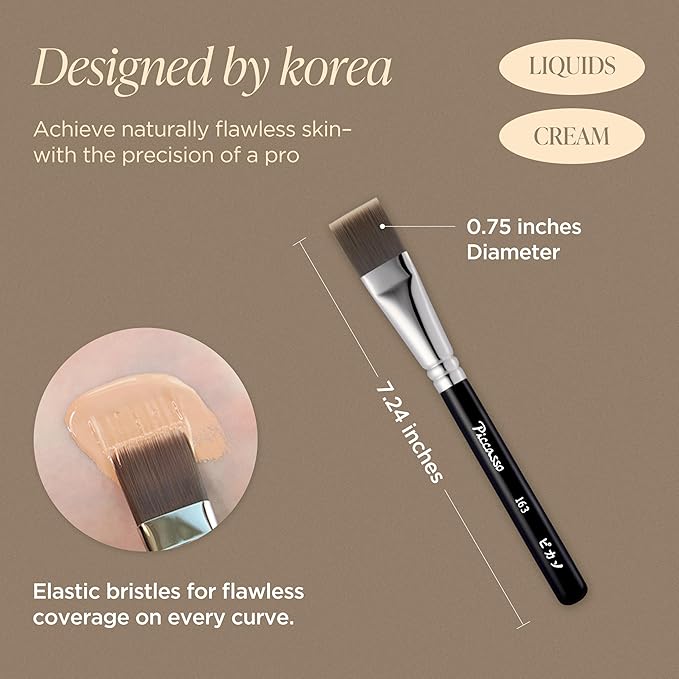 Piccasso 163 Foundation Brush – Dense Makeup Brush for Liquid & Cream Foundation, Soft Synthetic Bristles for Flawless Coverage and Face Makeup, Professional Korean Beauty Tool for Daily-GlimoraGlow