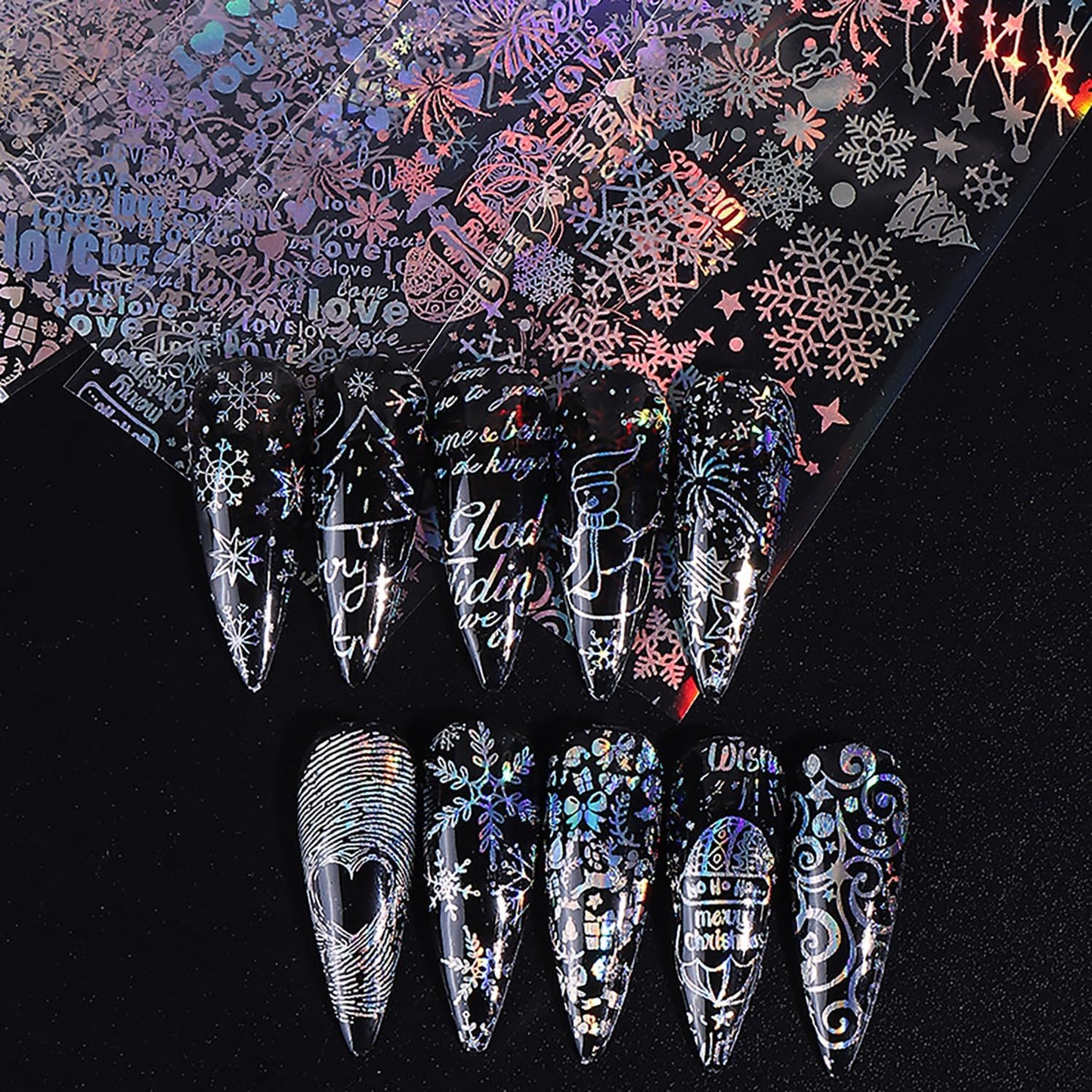 10 Rolls Christmas Nail Foils Transfer Nail Art, Snowflake Nail Transfer Foil Stickers Christmas Theme Design Nails Supplies Christmas Tree Snowman Santa Claus Manicure Decals Cute Nails Accessories-GlimoraGlow