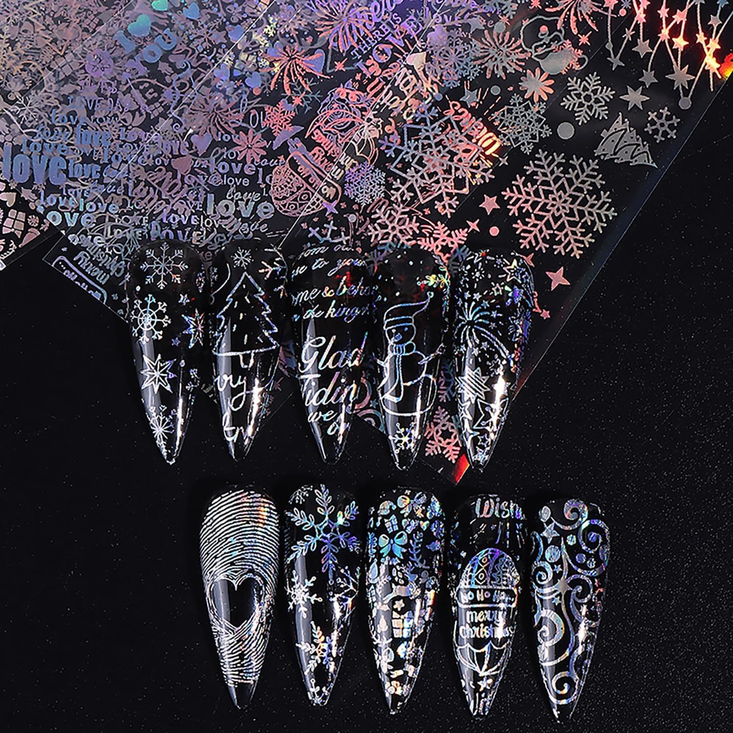 10 Rolls Christmas Nail Foils Transfer Nail Art, Snowflake Nail Transfer Foil Stickers Christmas Theme Design Nails Supplies Christmas Tree Snowman Santa Claus Manicure Decals Cute Nails Accessories-GlimoraGlow