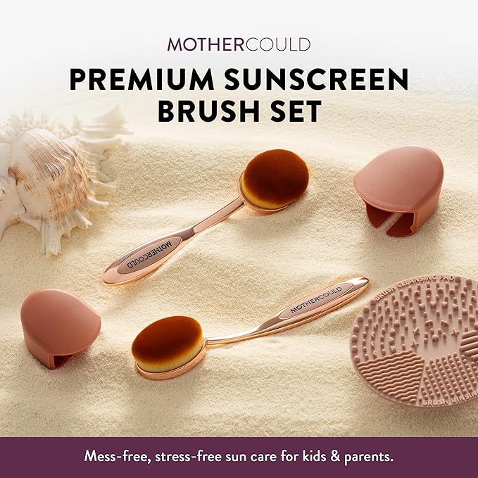 Premium Sunscreen Brush Set – Kids & Baby Sunblock Applicator with Metal Handles, Travel Bag, 2 Brushes, 2 Caps, & Cleaning Mat – Rose Gold – Mess-Free Sun Care (2 Pack) (Rose Gold)-GlimoraGlow