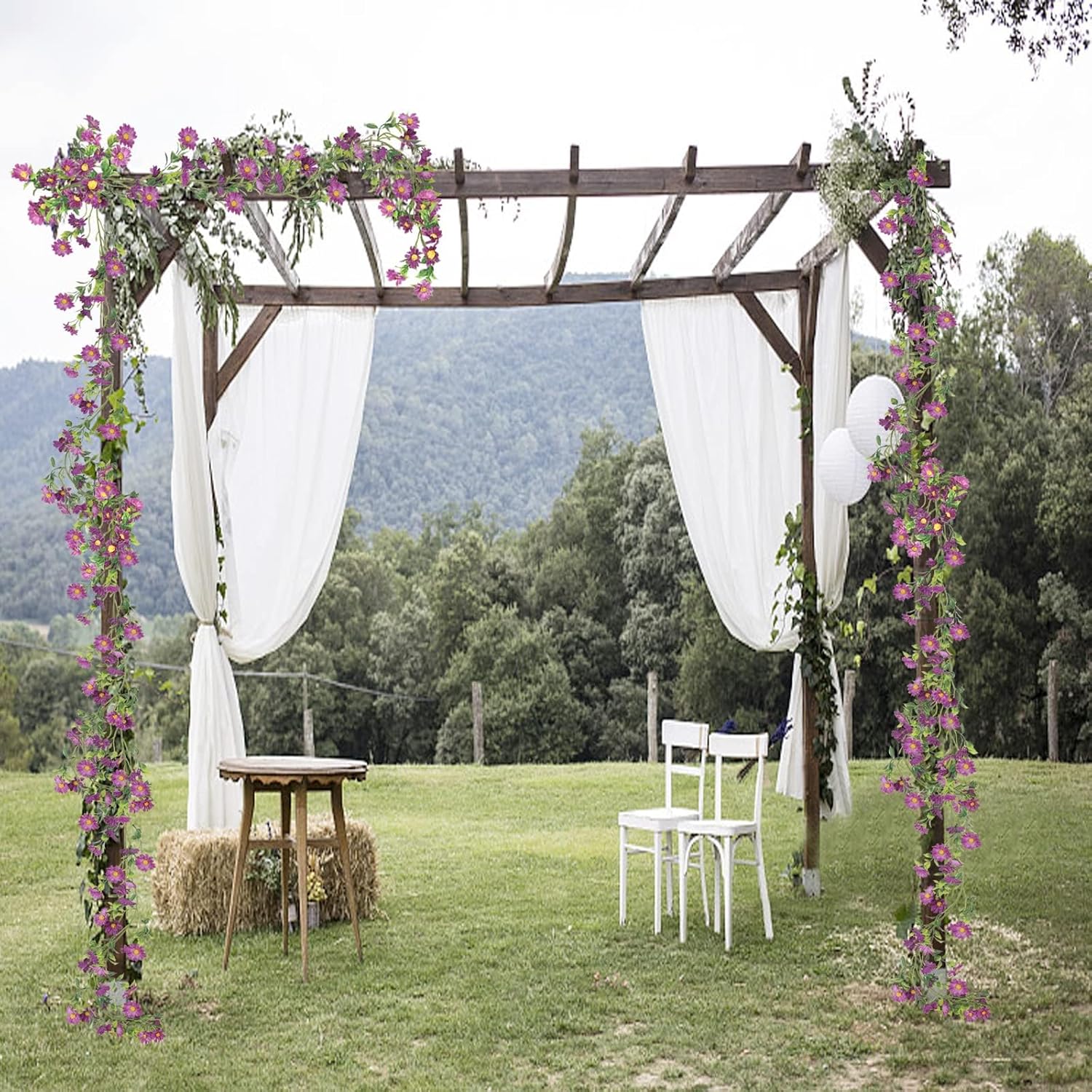 Purple Flower Garland Fake Vines Silk Artificial Daisy Purple Birthday Party Decorations Wisteria Flower Garland for Backdrop Bedroom Arch Wall Home Party Wedding Indoor Outdoor Cemetery Decor