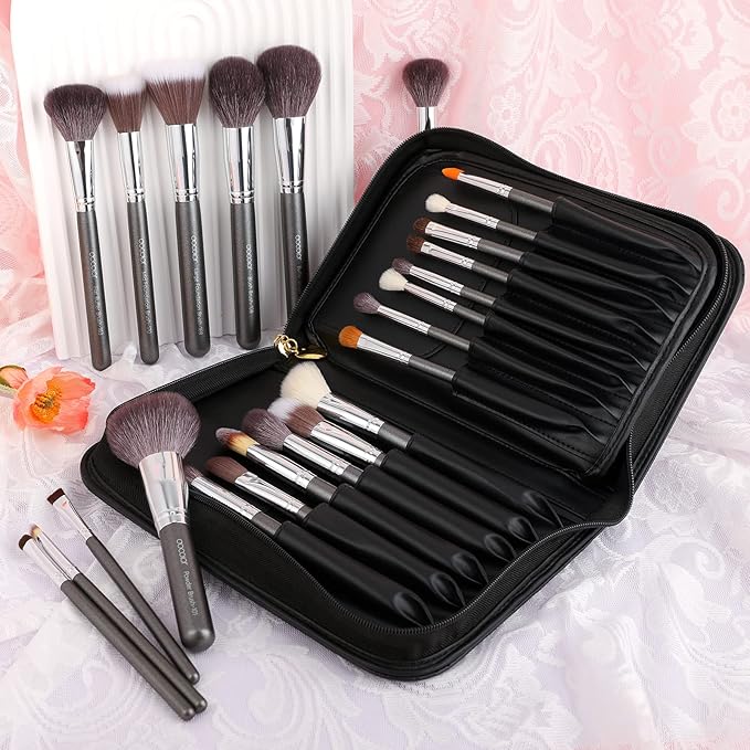 Docolor Professional Makeup Brush Set 29Pcs Makeup Brushes Valentines Day Gifts Premium Goat Synthetic Fiber Foundation Face Powder Blush Concealer Eyeshadows Make Up Brushes with PU Leather Case-GlimoraGlow